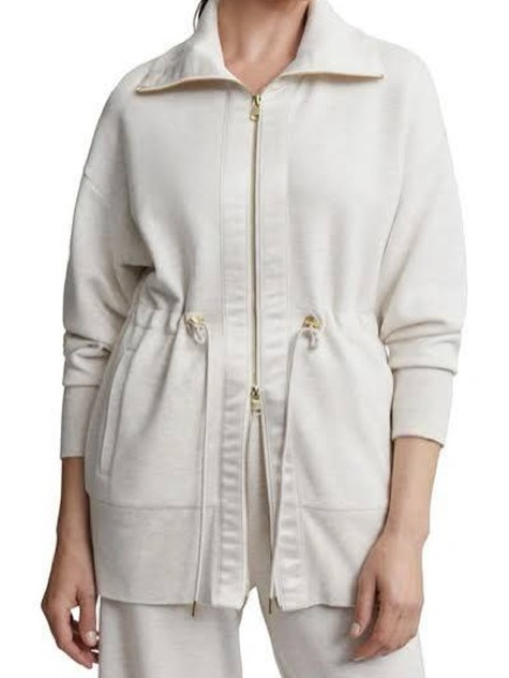 Varley Light Ivory Drawstring Zip Jacket with Gold Hardware